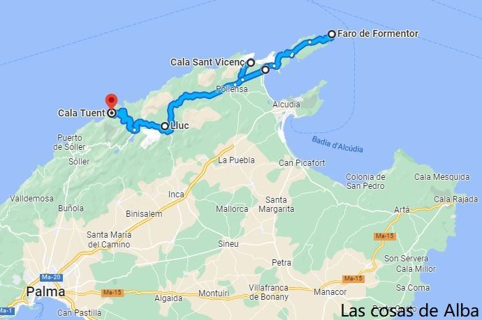 mapa ruta sierra de tramontana desde Formentor a sa Calobra
